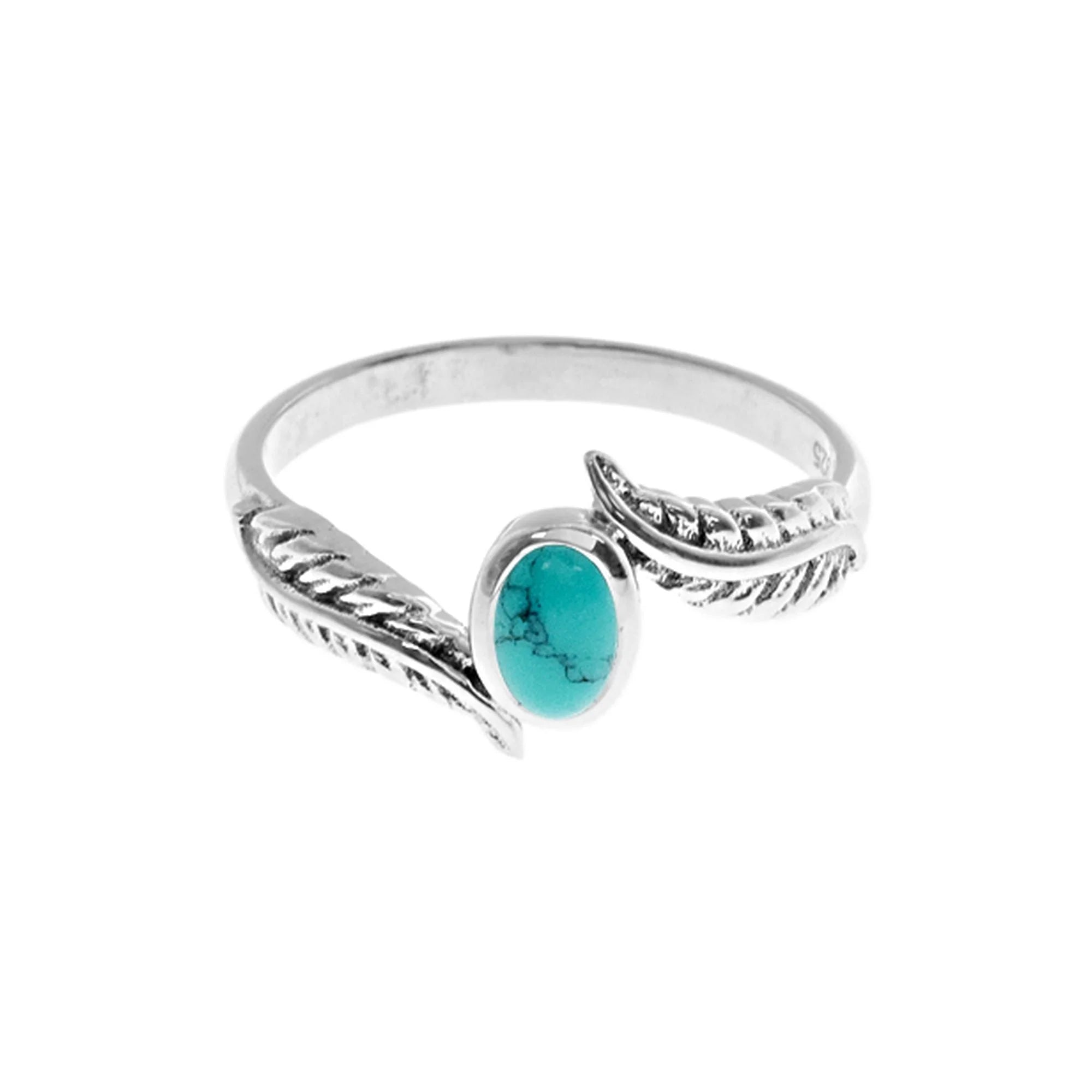 women's rings with simple elegance -Sterling Silver Turquoise Feather Ring