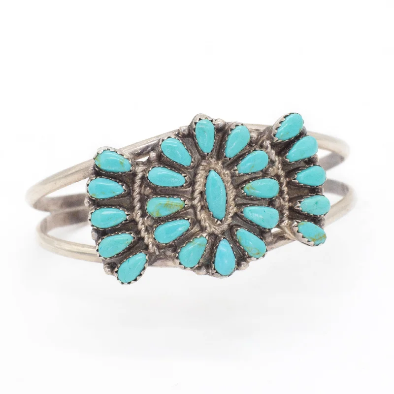 women's bracelets with wire bangle -Navajo Handmade Sterling Silver Turquoise Cuff Bracelet (Hallmark Unknown)