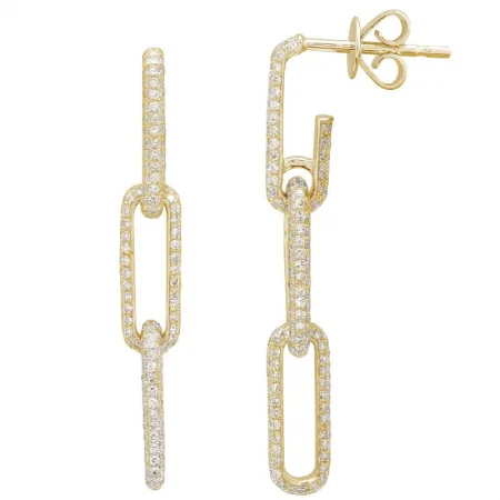 women's earrings with minimalist style -14k Yellow Gold Paperclip Diamond Earrings