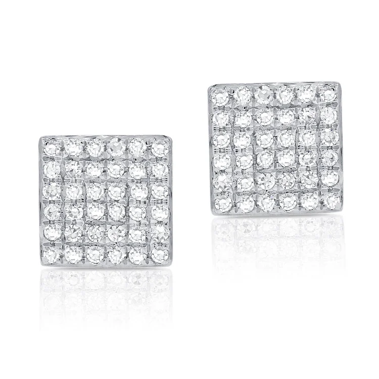 women's earrings with soft curves -14K White Gold Diamond Square Stud Earrings