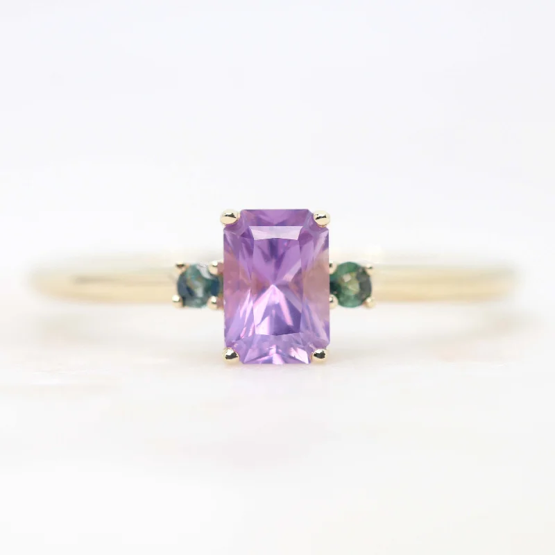 women's rings with princess-cut diamond -Terra Ring with a 0.81 Carat Radiant Emerald Cut Purple Sapphire and Teal Sapphire Accents in 14k Yellow Gold - Ready to Size and Ship