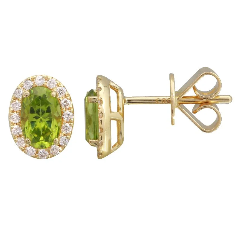 women's earrings with hammered finish -14k Yellow Peridot & Diamond Oval Gemstone Earrings