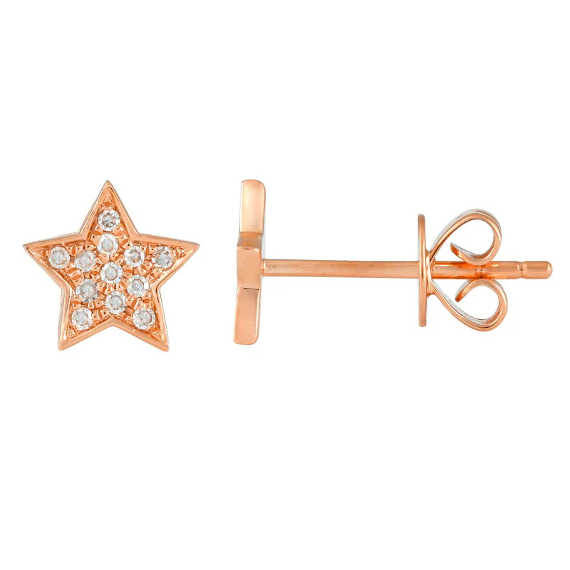 women's earrings with sophisticated touch -14K Rose Gold Medium Diamond Star Earrings