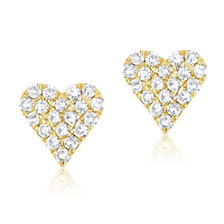 women's earrings with crescent moon shape -14K Yellow Gold Diamond Heart Stud Mini Earrings