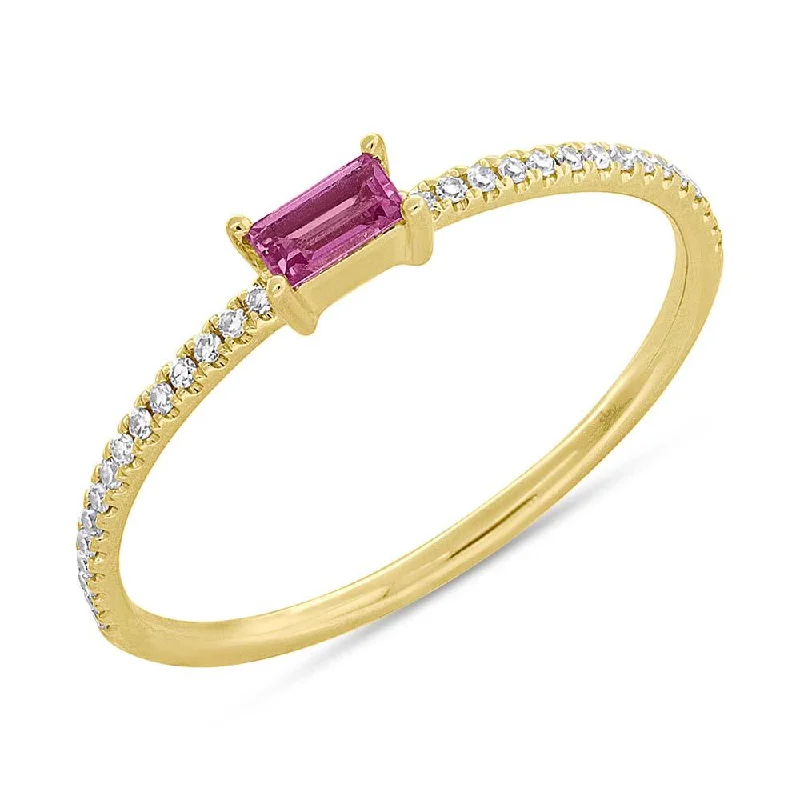 women's engagement rings with split shank -14K Yellow Gold Diamond and Pink Sapphire Lady’s Ring