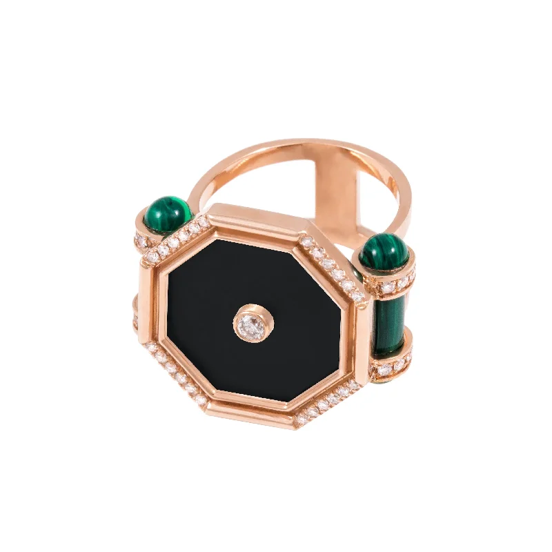 women's rings with cushion-shaped gemstone -Hexagon Onyx Amulet Ring