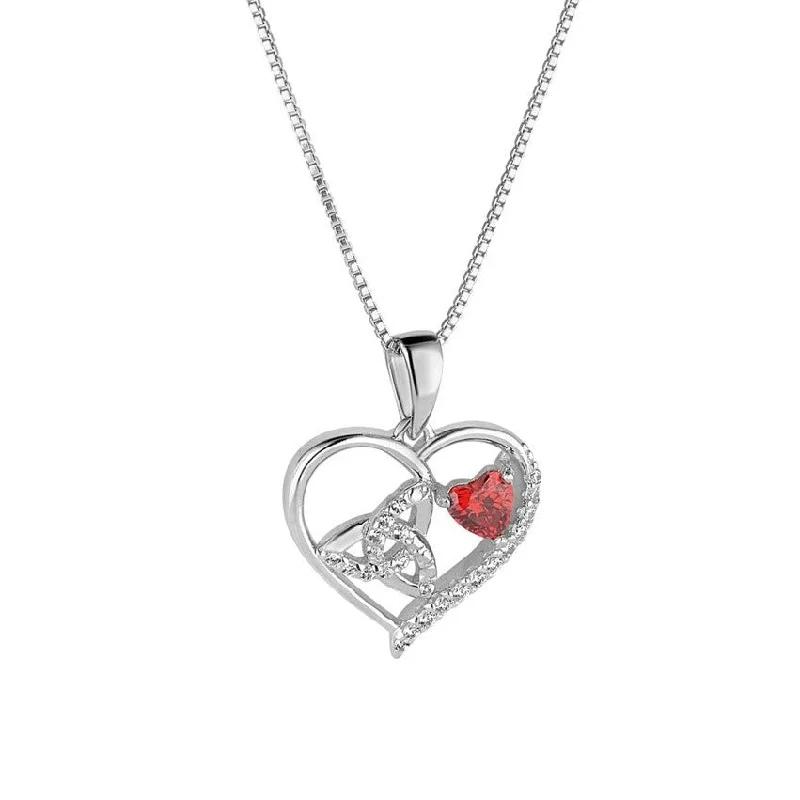 women's necklaces with dangling pendant -Sterling Silver Trinity Knot and Red CZ Heart Pendant with Chain S47101