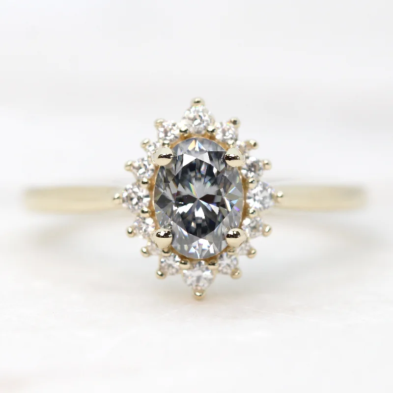 women's rings with halo setting -Lena Ring with a Gray Oval Moissanite and Moissanite Accents - Made to Order, Choose Your Gold Tone