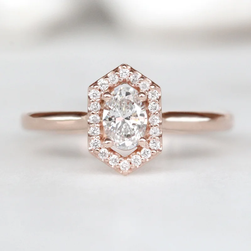 women's engagement rings with round diamond -Etta Ring with a 0.37 Carat Oval Lab Grown Certified Diamond in 10k Rose Gold - Ready to Size and Ship