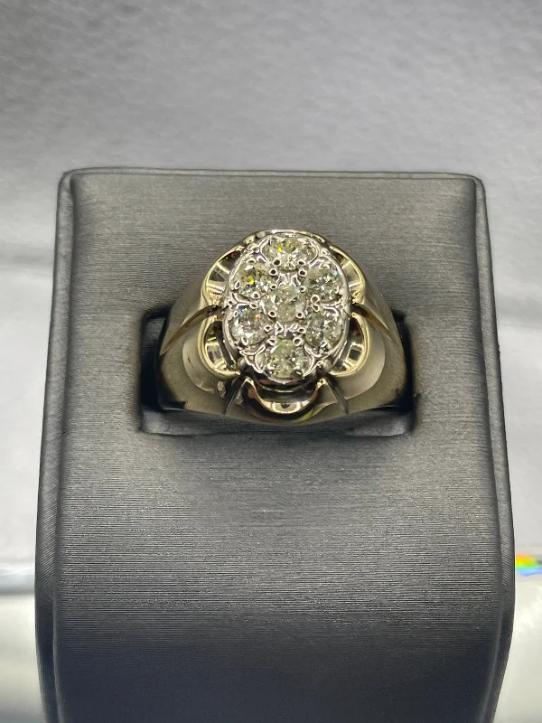 women's engagement rings with round diamond -Ladies / Gents 14 Karat Yellow Gold Diamond Cluster Ring