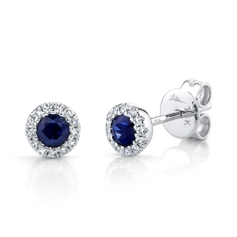 women's earrings with artistic look -14K White Gold Diamond + Blue Sapphire Earrings