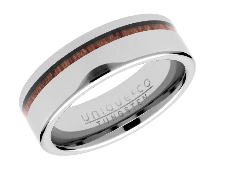 women's rings with multi-stone setting -Unique & Co 7mm Tungsten Carbide Ring with Wood Inlay