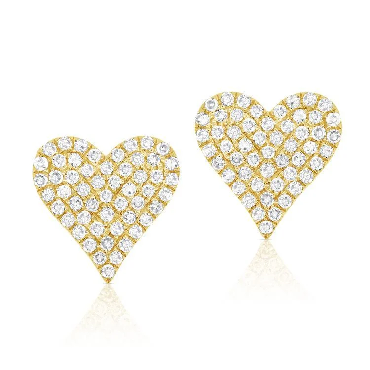 women's earrings with bold statement -14K Yellow Gold Diamond Heart Stud Earrings