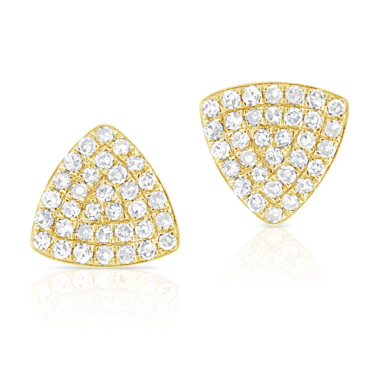 women's earrings with celestial stars -14K Yellow Gold Diamond Triangle Stud Earrings