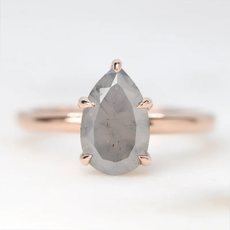 women's engagement rings with opal -Charlotte Ring with a 2.31 Carat Pear Misty Gray Salt and Pepper Diamond in 14k Rose Gold - Ready to Size and Ship