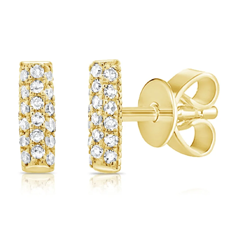 women's earrings with elongated look -14K Yellow Gold Diamond Pave Mini Bar Earrings