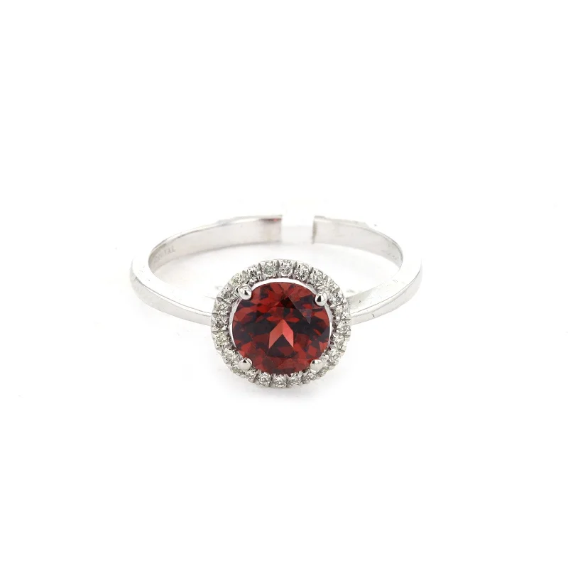 women's engagement rings with channel setting -Garnet & Diamond Halo Ring