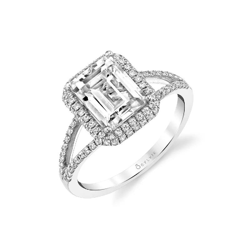 women's engagement rings with minimalist design -Emerald Cut Ring Mounting by Sylvie, 14K White Gold