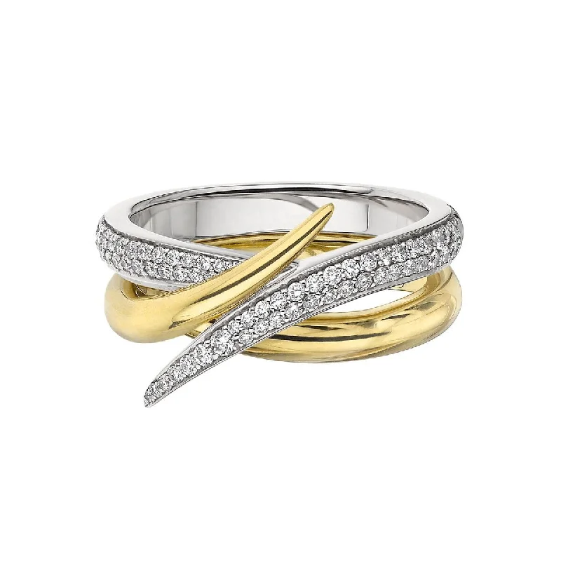 women's engagement rings with star-shaped diamond -Interlocking Duo Ring - 18ct Yellow Gold & White Diamond