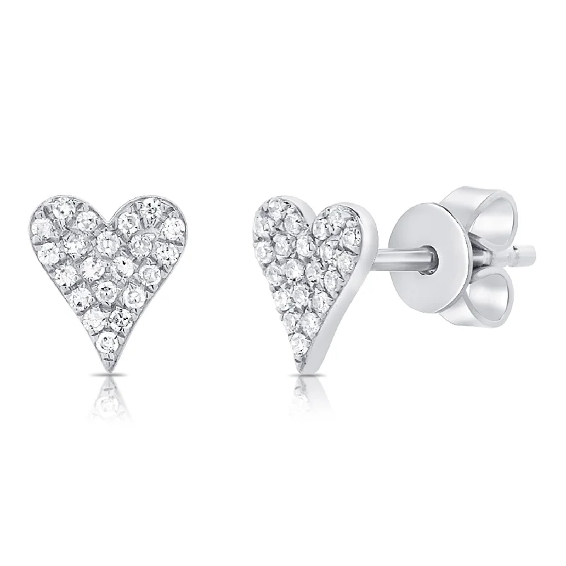 women's earrings with classic pearls -14K White Gold Diamond Elongated Heart Stud Earrings