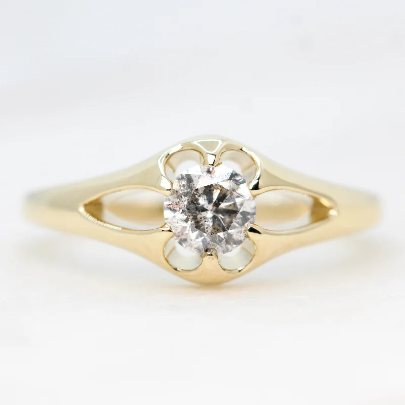 women's engagement rings with shimmering accents -Lotus Ring with a 0.50 Carat Round Salt and Pepper Diamond - Made to Order, Choose Your Gold Tone