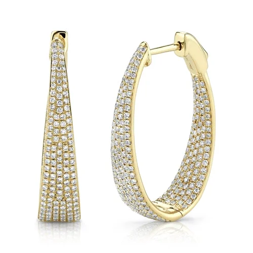 women's earrings with classic pearls -14K Yellow Gold Diamond Oval Graduating Hoops