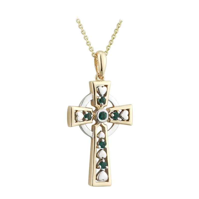 women's necklaces with pearl pendant -14K Gold Emerald Celtic Cross