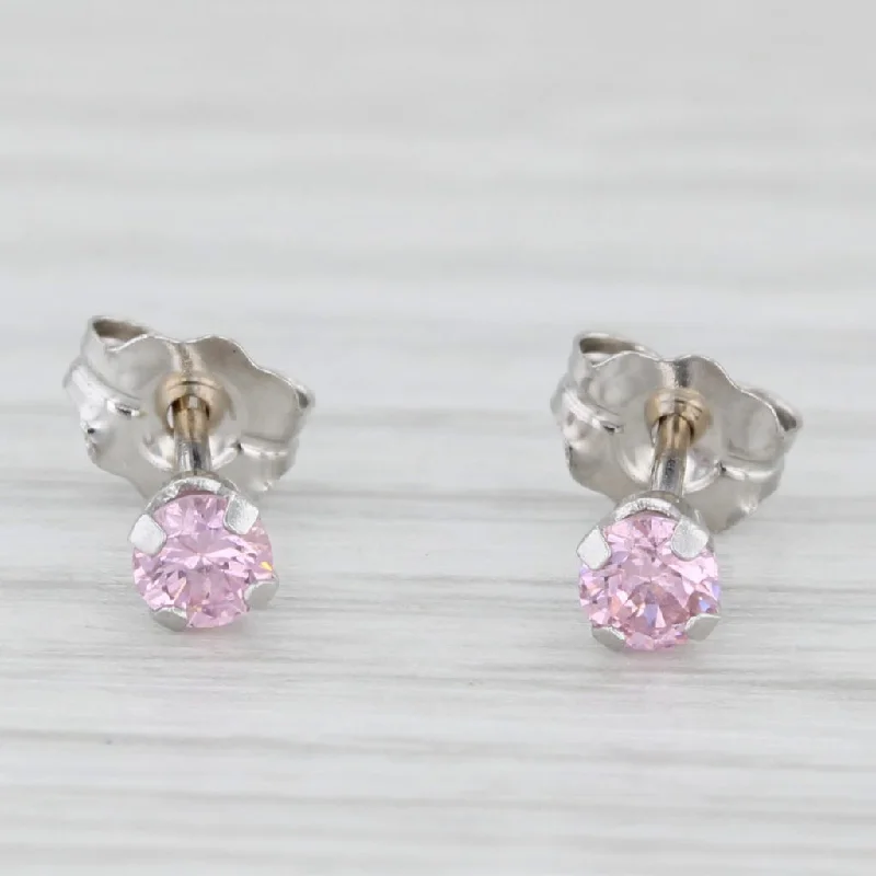 women's earrings with minimalist style -0.20ctw Pink Ice Cubic Zirconia Stud Earrings 14k White Gold Round Solitaires