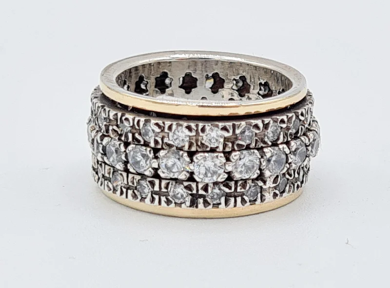 women's rings with halo setting -Yaron Morhaim 9ct Gold Sterling Silver and Cubic Zirconia Ring