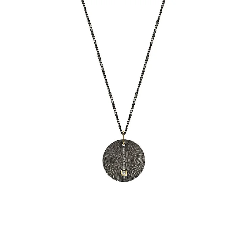 women's necklaces with chunky pendant -Sterling Silver Black Rhodium NORA Disc Pendant with diamonds