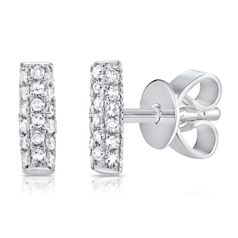 women's earrings with bold statement -14K White Gold Diamond Pave Mini Bar Earrings