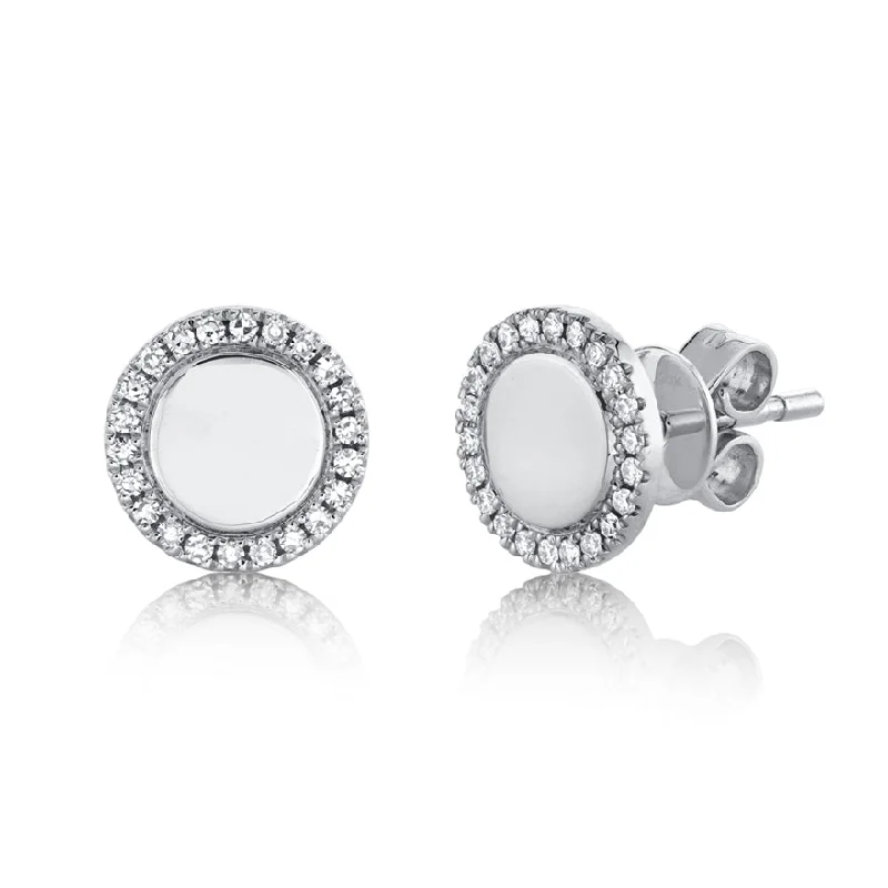 women's earrings with chandelier design -14K White Gold Diamond High Polish Disc Stud Earring