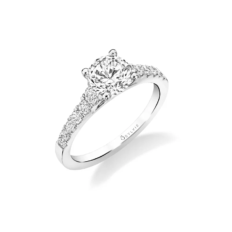 women's engagement rings with vintage-inspired setting -Four Prong Ring Mounting by Sylvie, 14K White Gold