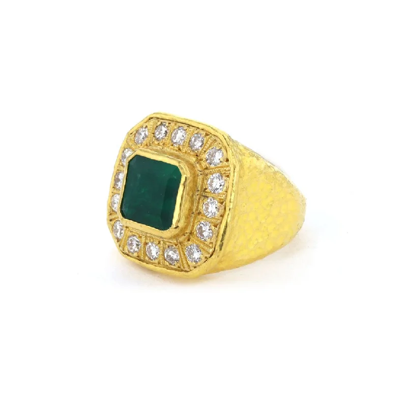 women's engagement rings with three-stone design -Emerald & Diamond 24K Ring