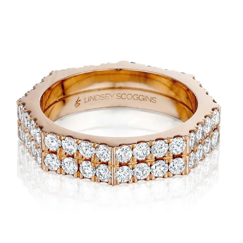 women's engagement rings with emerald-cut diamond -STILL TWO ROW DIAMOND PAVE BAND