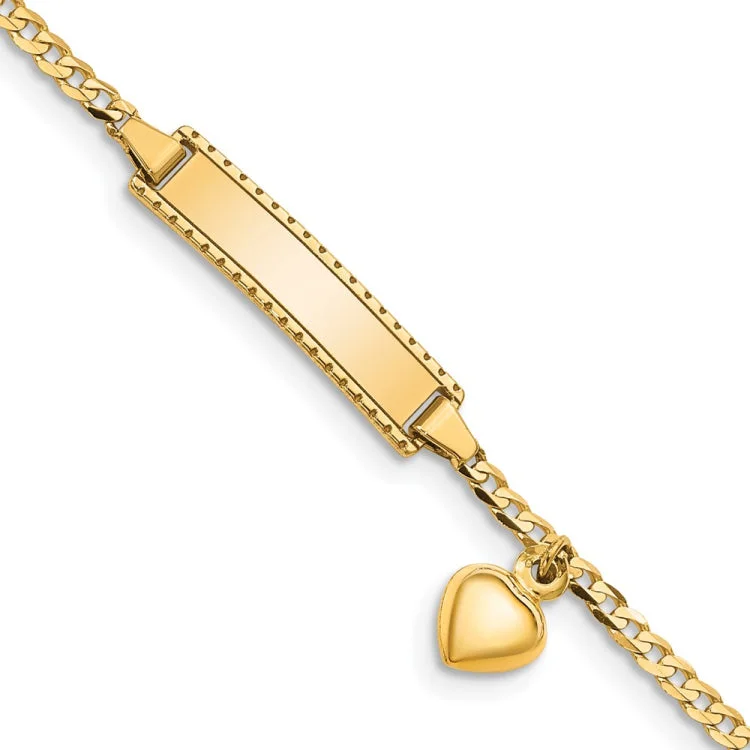 women's bracelets with contemporary style -14k Children's Heart Dangle Curb Link ID Bracelet