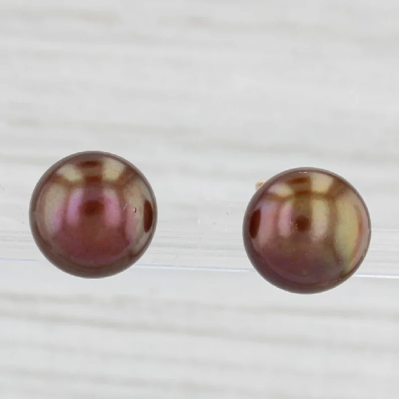 women's earrings with oval-cut gemstone -Bronze Cultured Button Pearl Stud Earrings 14k Yellow Gold Round