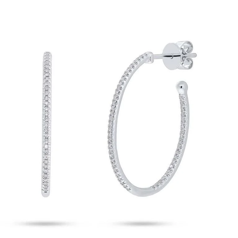 women's earrings with trendy look -14K White Gold Inside & Outside Diamond Small Oval Hoops