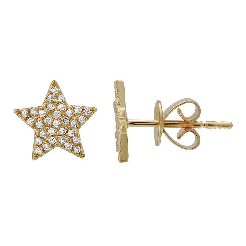 women's earrings with luxury look -14K Yellow Gold Large Diamond Star Earrings