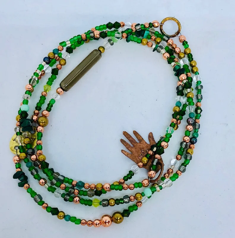 women's necklaces with sophisticated design -Long green glass and metal beads