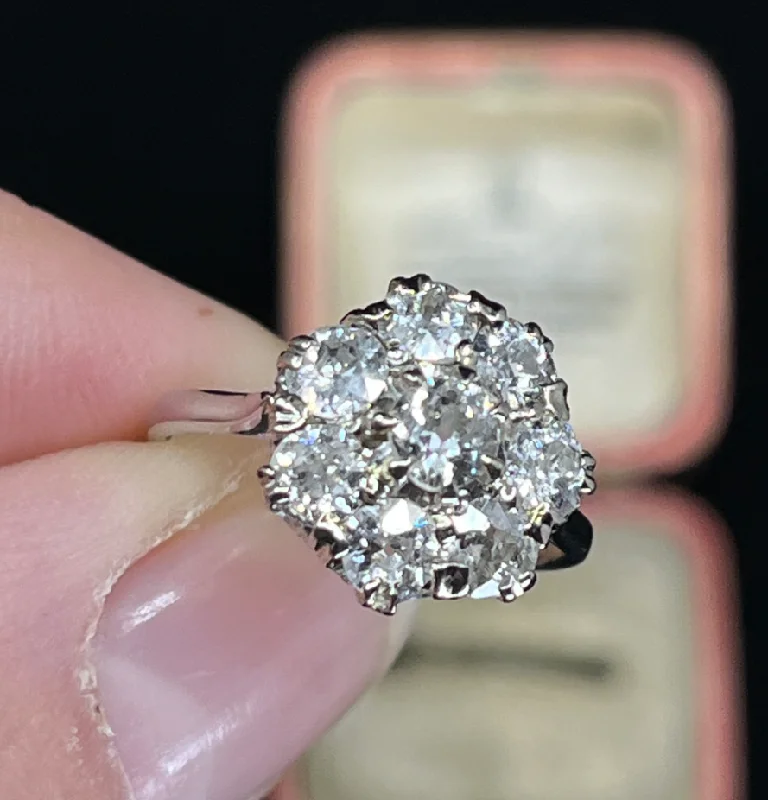 women's engagement rings with three-stone design -Edwardian Old Cut Diamond Flower Cluster Ring