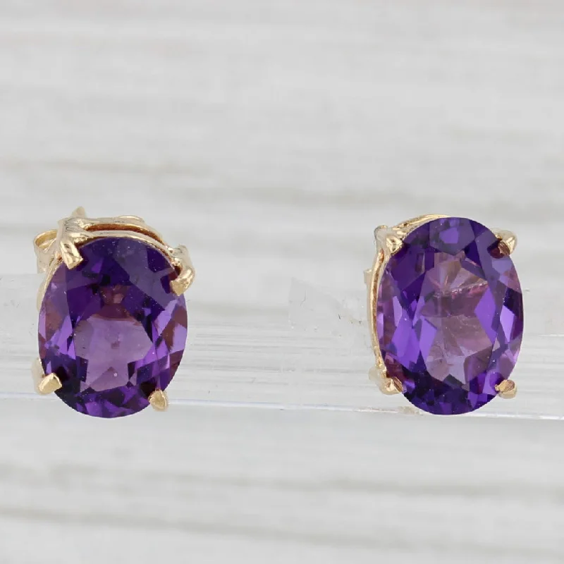 women's earrings with unique patterns -3ctw Oval Amethyst Stud Earrings 14k Yellow Gold