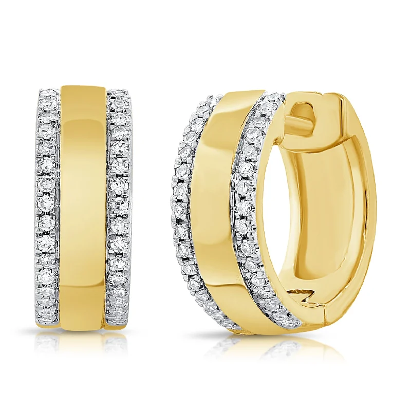 women's earrings with bohemian style -14K Yellow Gold Diamond Medium Huggie Earrings