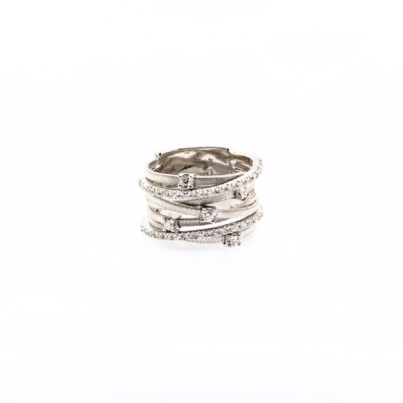 women's engagement rings with infinity symbol design -Marco Bicego Goa 18K White Gold Seven Strand Diamond & Pave Ring