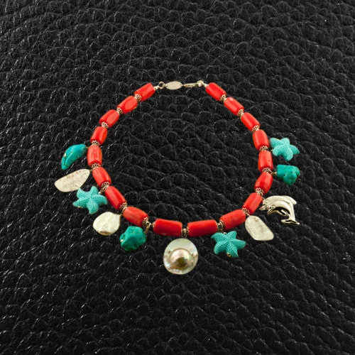 women's necklaces with long pendant -Coral, Turquoise, Crystal, Pearl & Sterling Silver