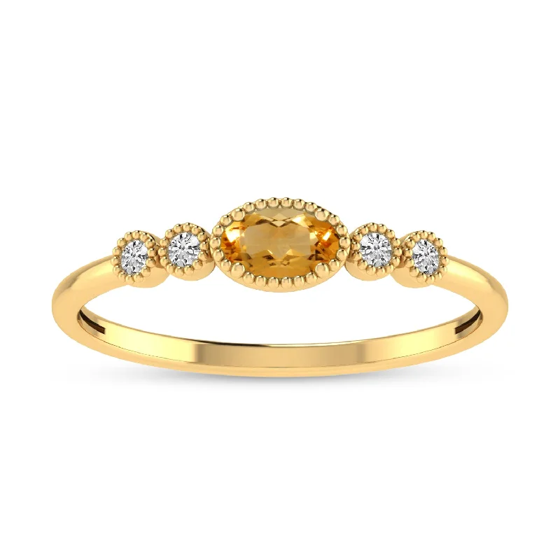 women's engagement rings with antique filigree -10K Yellow Gold Oval Citrine and Diamond Stackable Ring RM4307-NOV