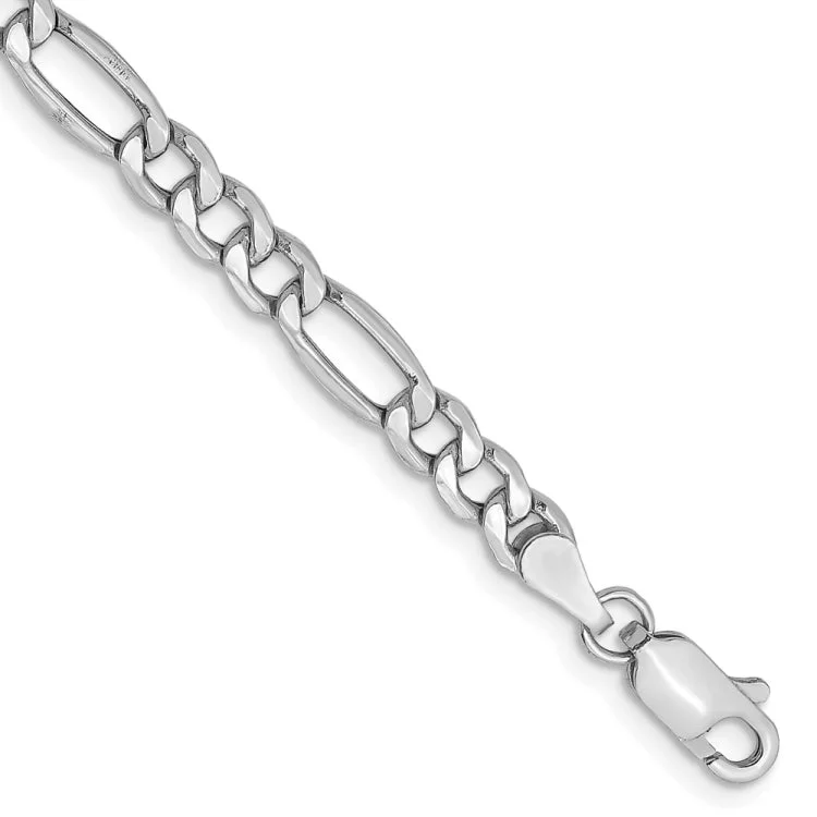 women's bracelets with dainty chain -14K White Gold 8 inch 4.4mm Semi-Solid Figaro with Lobster Clasp Bracelet