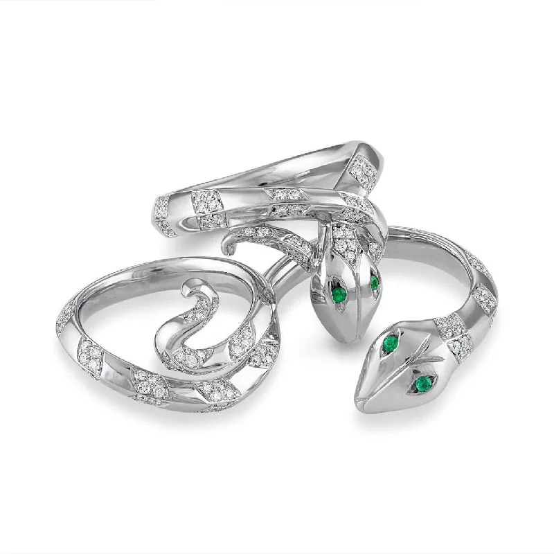 women's engagement rings gold -EMERALD AND DIAMOND SNAKE RING