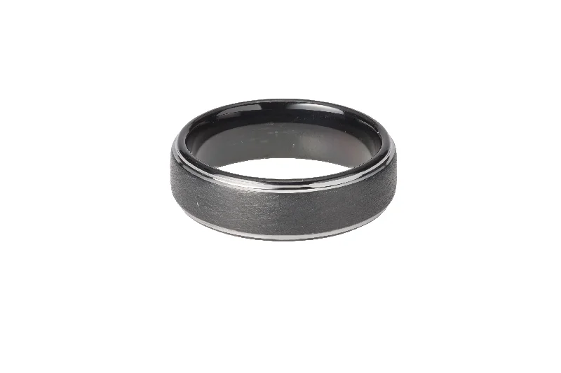 women's rings with custom engraving -Unique & Co 7mm Black IP Tungsten Ring