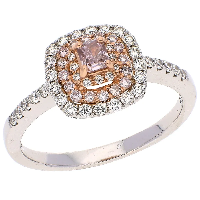 women's engagement rings with pave diamonds -18K White Gold Radiant Cut Pink Diamond Fashion Ring